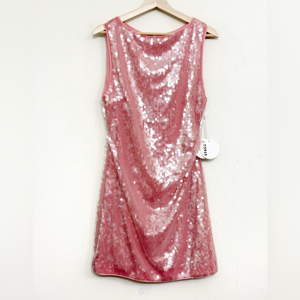 NWT STAUD Eton Sequined Tulle Pink Mini Dress Sz L - Picture 7 of 16